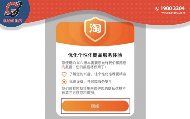 Nhấn vào ô màu cam nếu sử dụng iOS