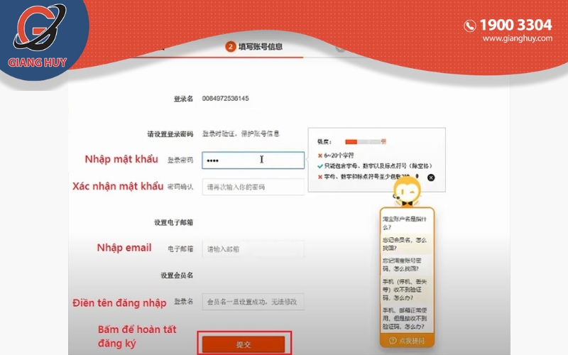 Nhập thông tin cá nhân, tạo mật khẩu sau đó bấm ô màu cam để hoàn tất việc đăng ký