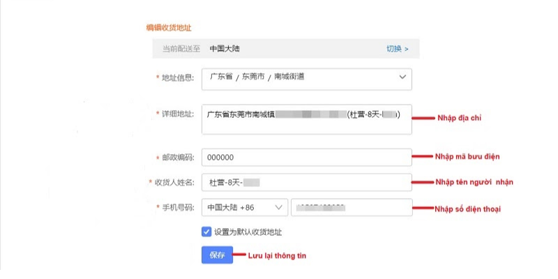 Điền thông tin theo yêu cầu của Taobao