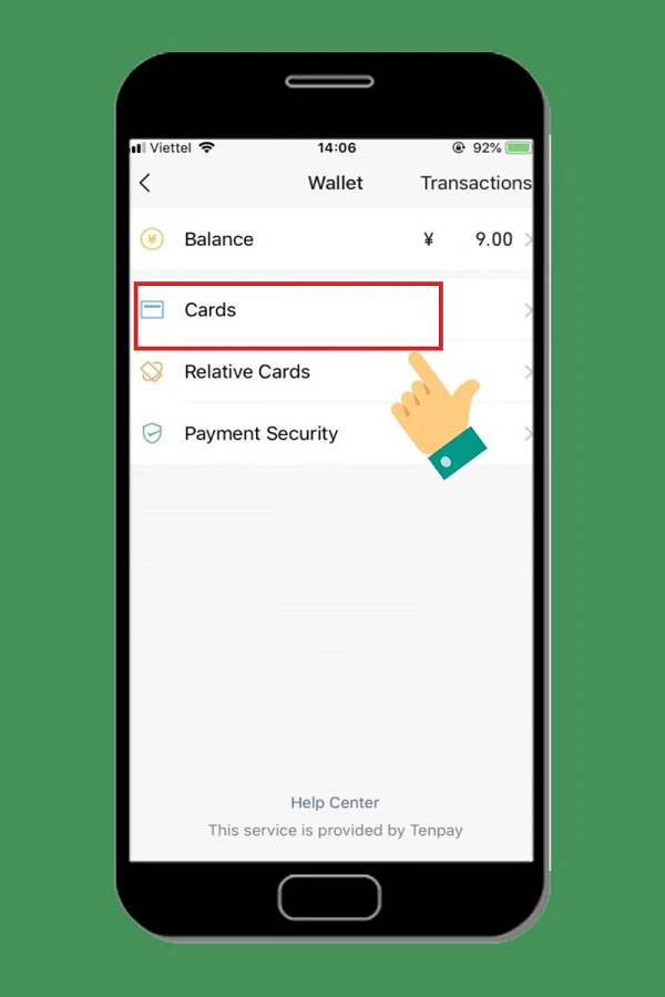 Liên kết card để tạo WeChat Pay
