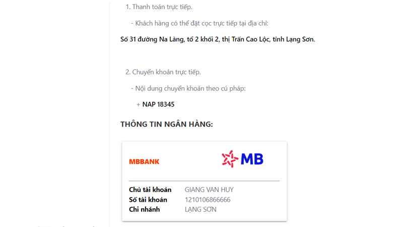 Thông tin thanh toán khi order 1688 qua Giang Huy