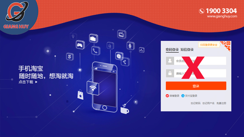 Không đăng nhập vào được Taobao do sai thông tin