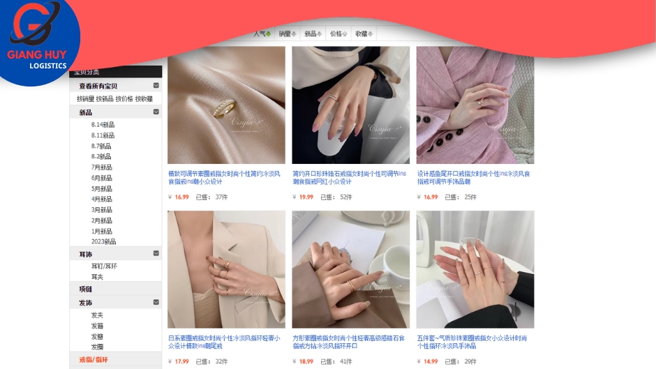 Các shop bán nhẫn đeo tay nữ trên Taobao, Tmall