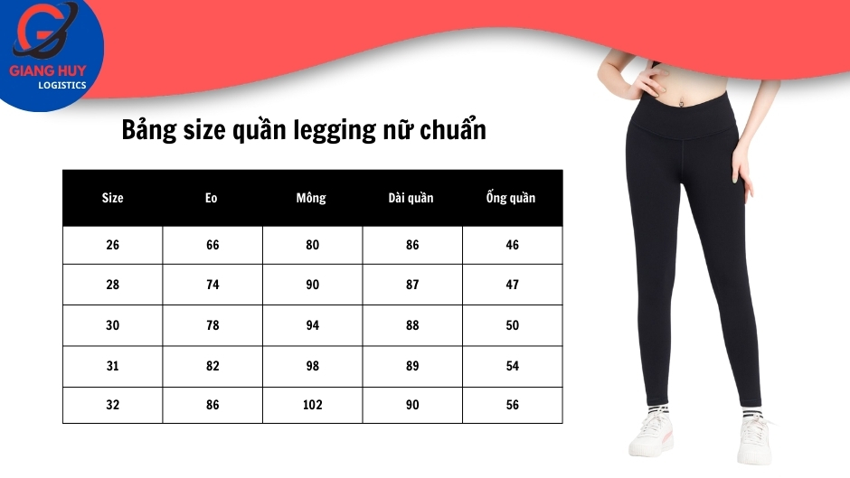 Bảng size quần legging nữ chuẩn