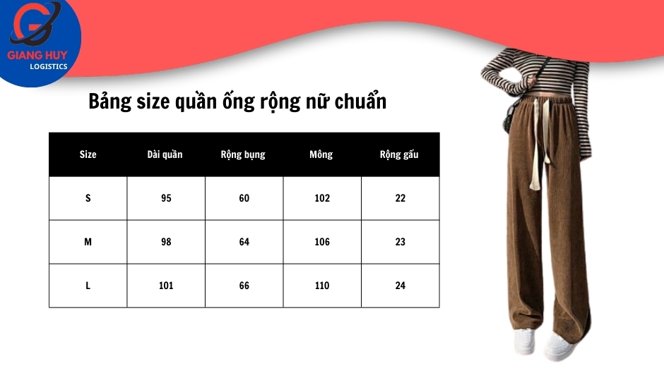 Bảng size quần ống rộng nữ tiêu chuẩn