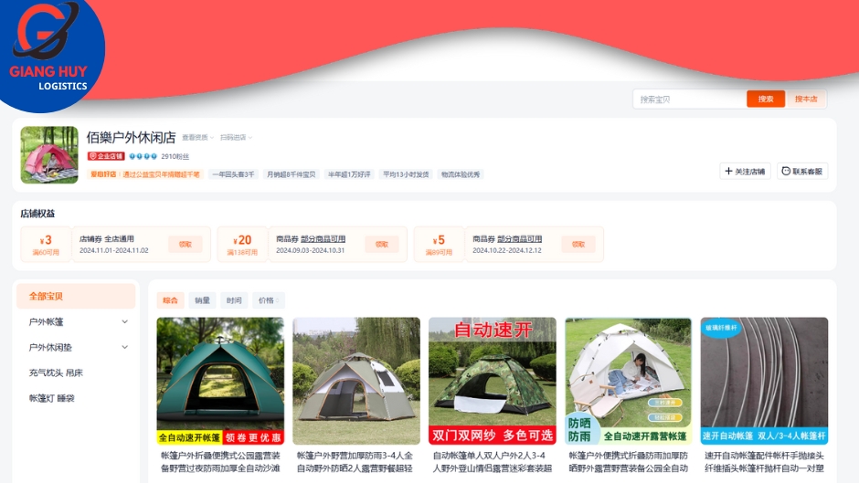 30+ Shop Taobao bán lều cắm trại, lều camping chất lượng cao