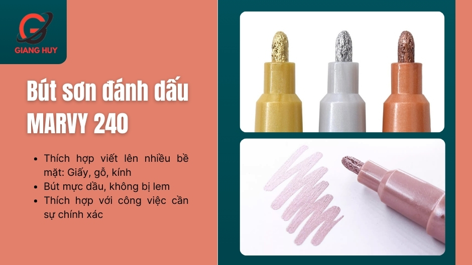 Bút đánh dấu Marvy 240 có thể viết được trên cả bề mặt kính, gỗ,... với độ bám màu cao