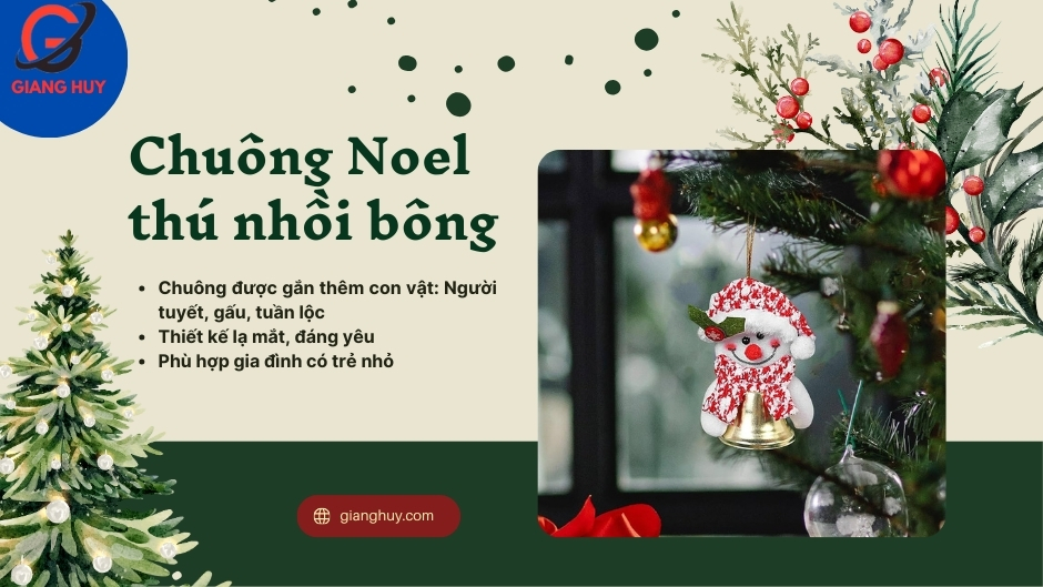 Chuông Noel hình thú nhồi bông có thiết kế rất đáng yêu