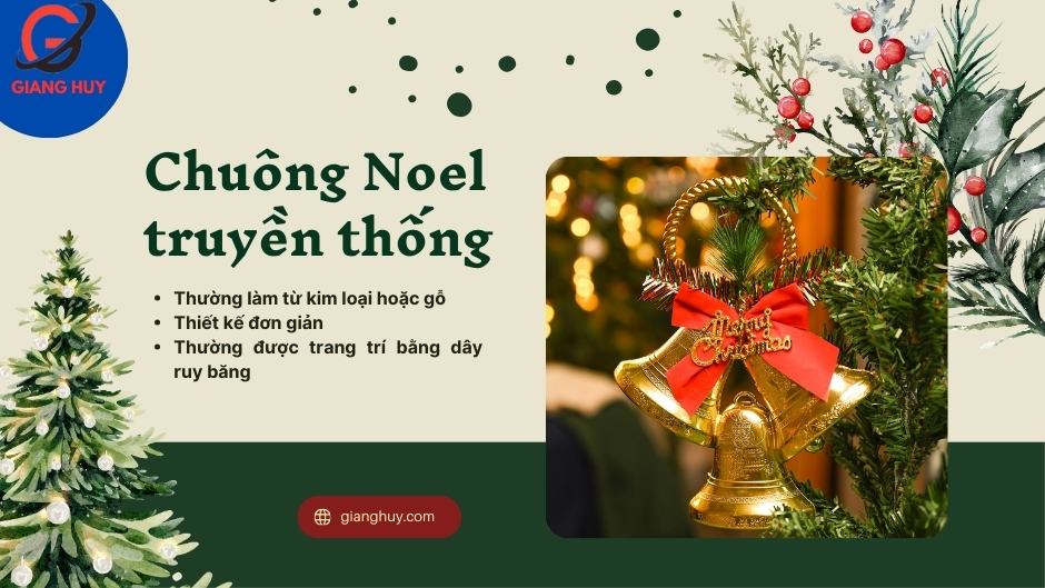 Chuông Noel truyền thống có thiết kế đơn giản nhưng vẫn mang tinh thần mùa lễ