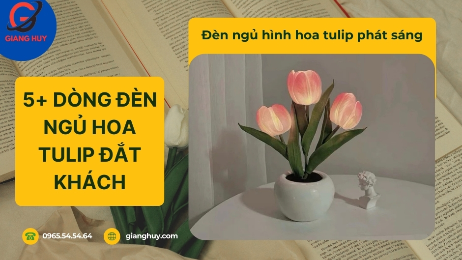 Đèn ngủ hình hoa tulip phát sáng có thiết kế giống hệt một chậu hoa tulip