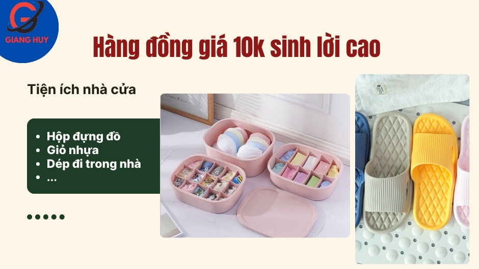 Các sản phẩm tiện ích cho nhà cửa như hộp đựng đồ nhỏ, giá treo tường mini, giỏ nhựa đa năng và dép đi trong nhà rất được ưa chuộng