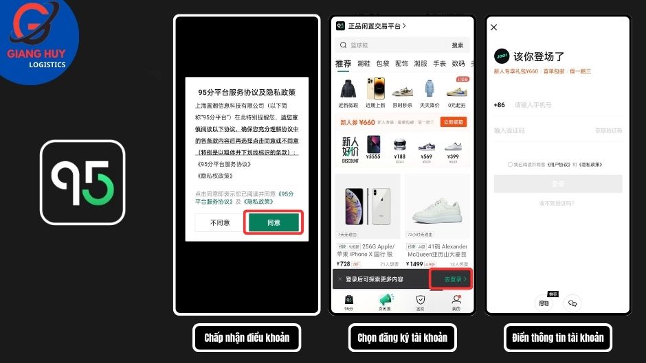 Đăng ký tài khoản app 95 cần có số điện thoại Trung Quốc