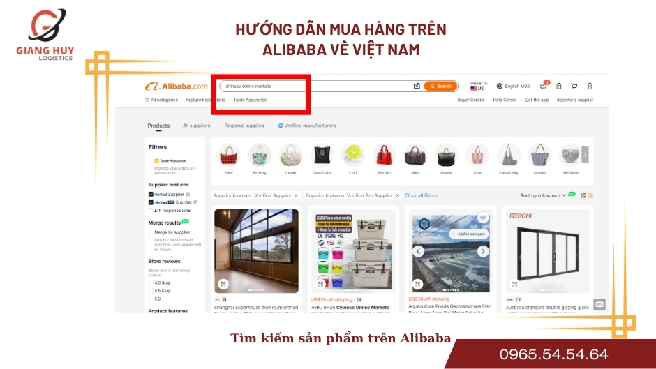 Tìm kiếm sản phẩm trên Alibaba