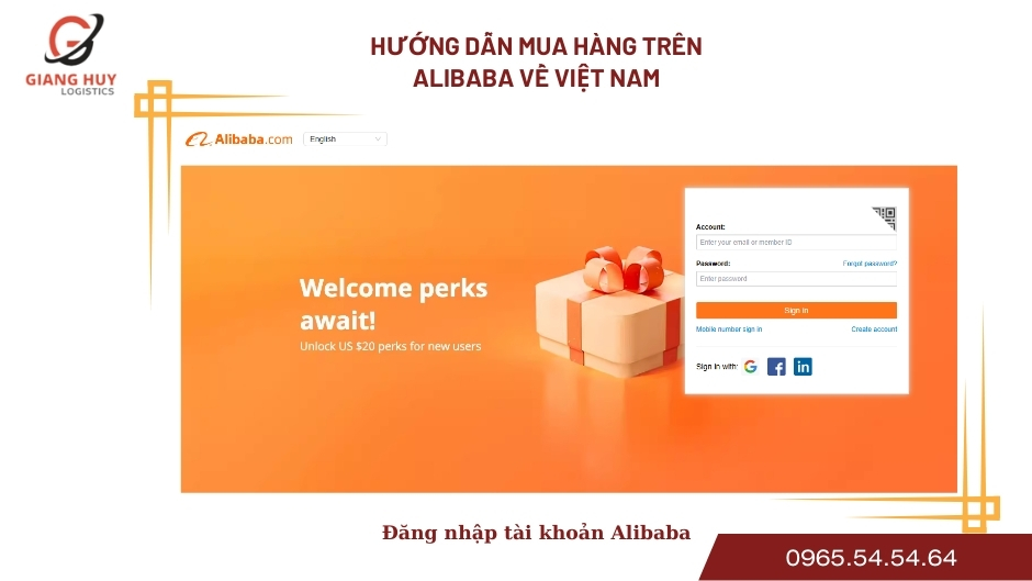 Đăng nhập tài khoản Alibaba