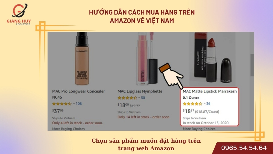 Chọn sản phẩm muốn đặt hàng trên trang web Amazon