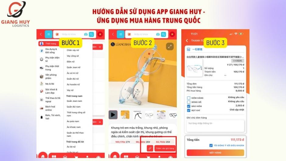 Tìm kiếm sản phẩm trên ứng dụng Giang Huy
